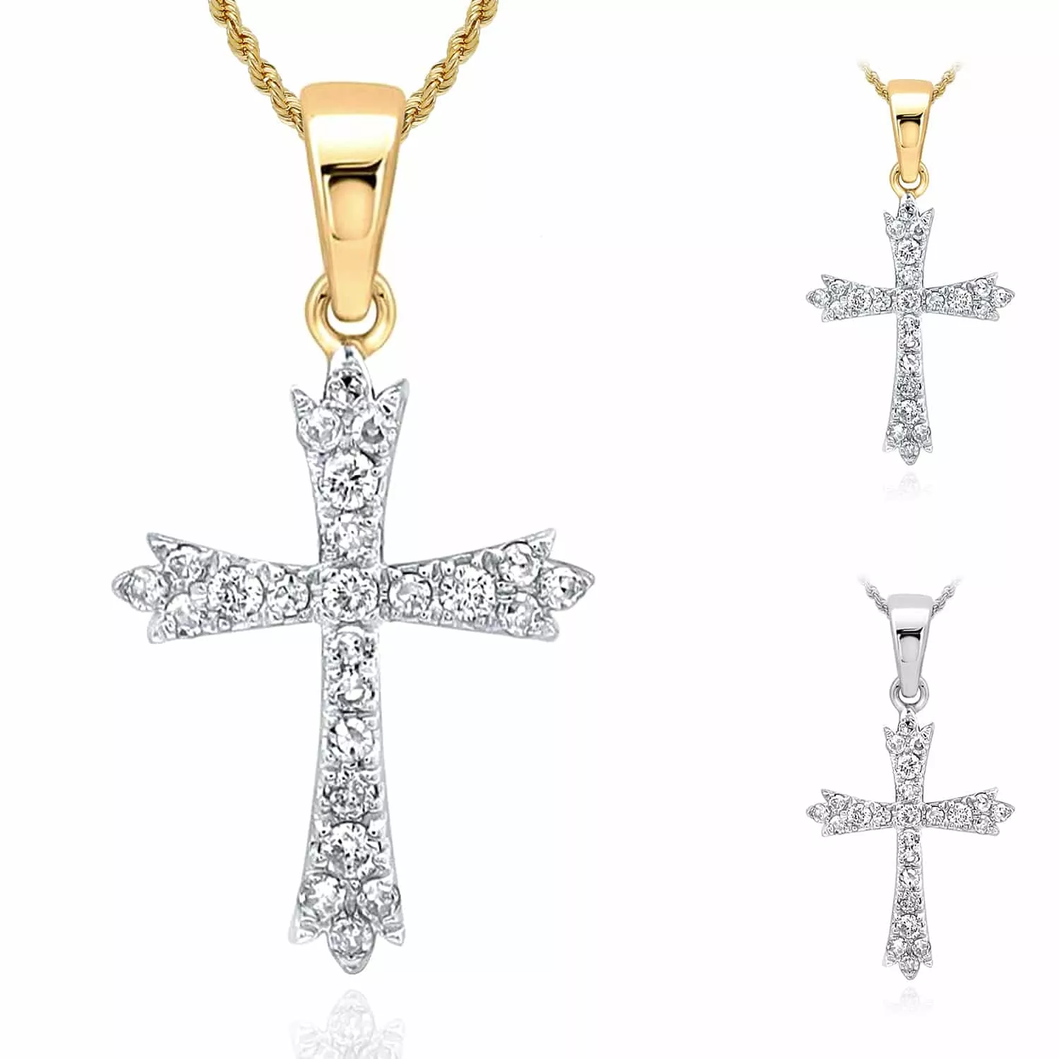 .23CTW Natural Diamond 10K Gold Yellow White Cross Pendant 0.9"