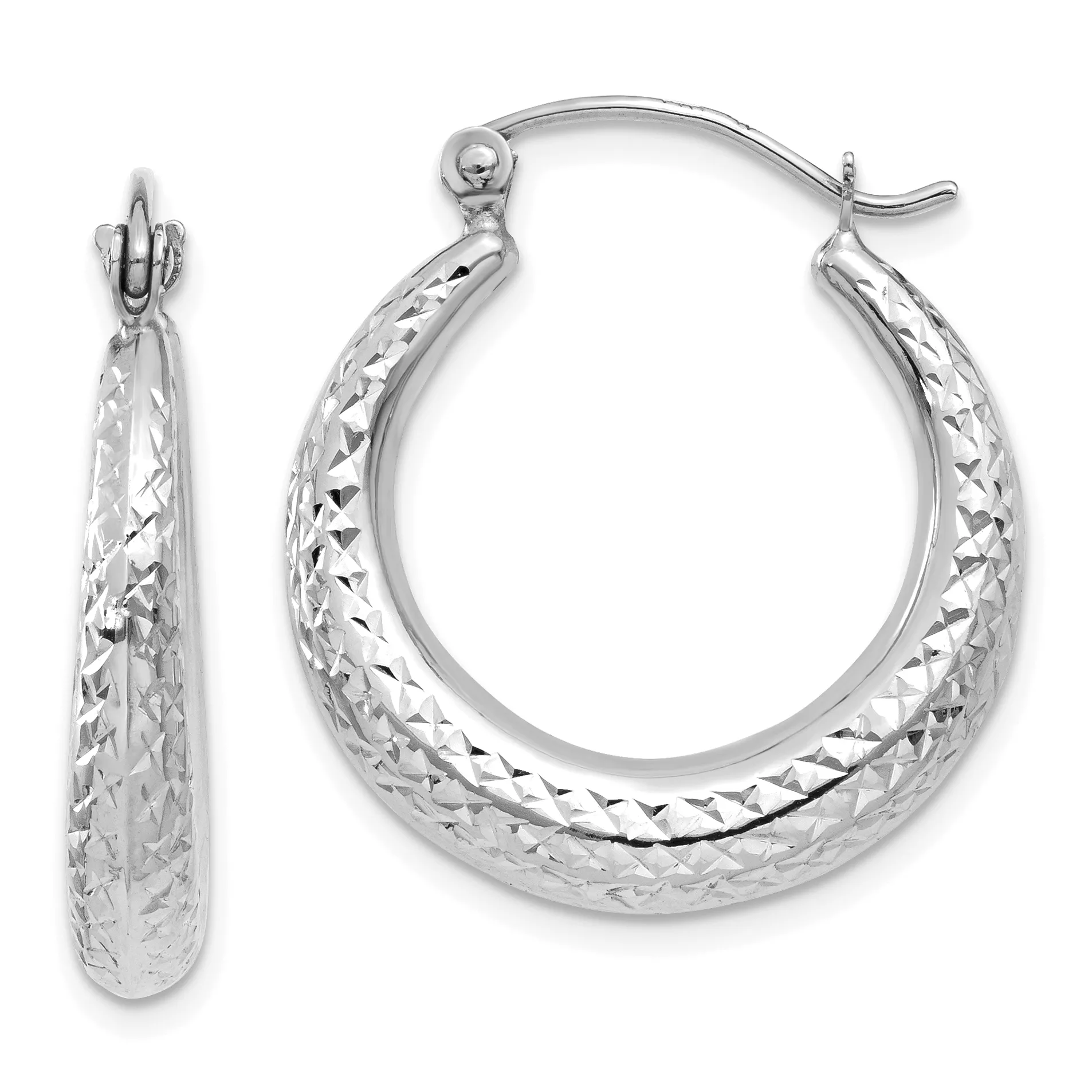 24 mm 14k White Gold Diamond-cut Hoop Earrings