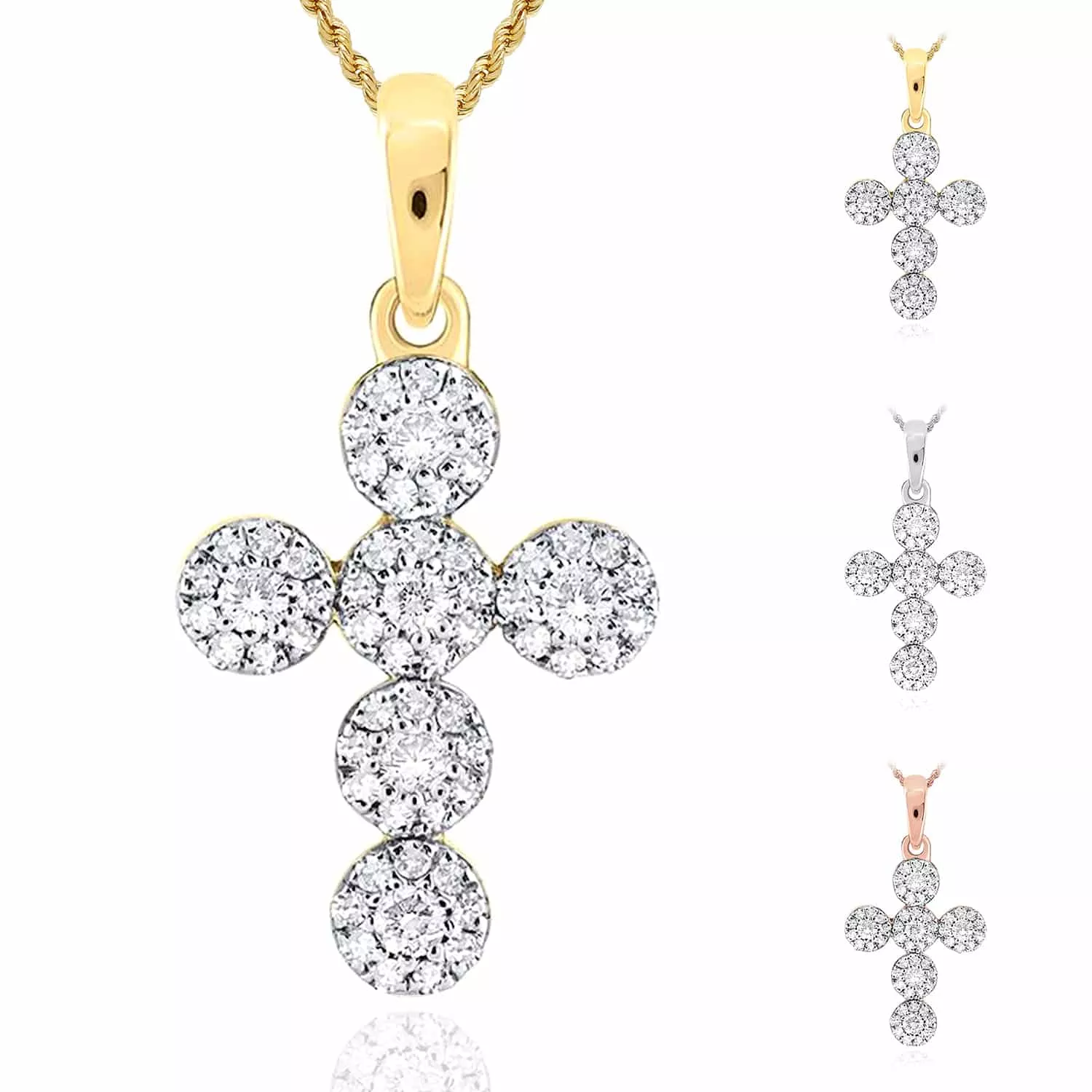 .27CTW Natural Diamond 10K Gold Yellow White Rose Cluster Cross Pendant 0.8"