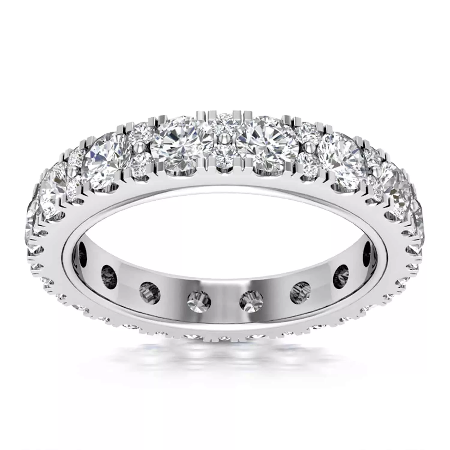 2CTW Lab-Grown Diamond French Pave 3.3mm 18K Gold White Wedding Eternity Ring
