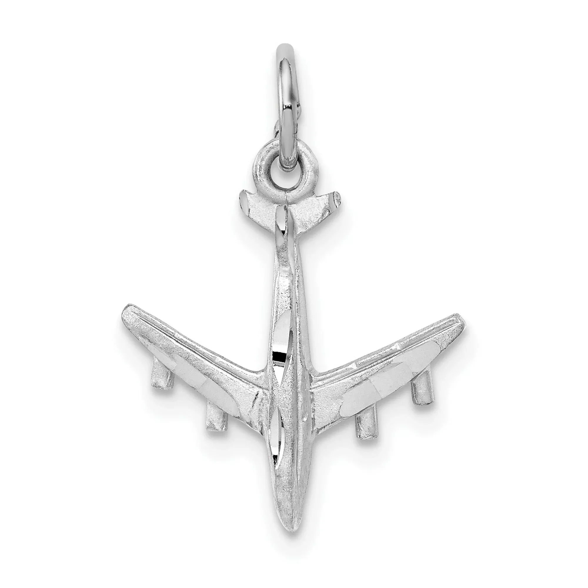 3-D Vertical Airplane Charm Pendant in Real 14k White Gold