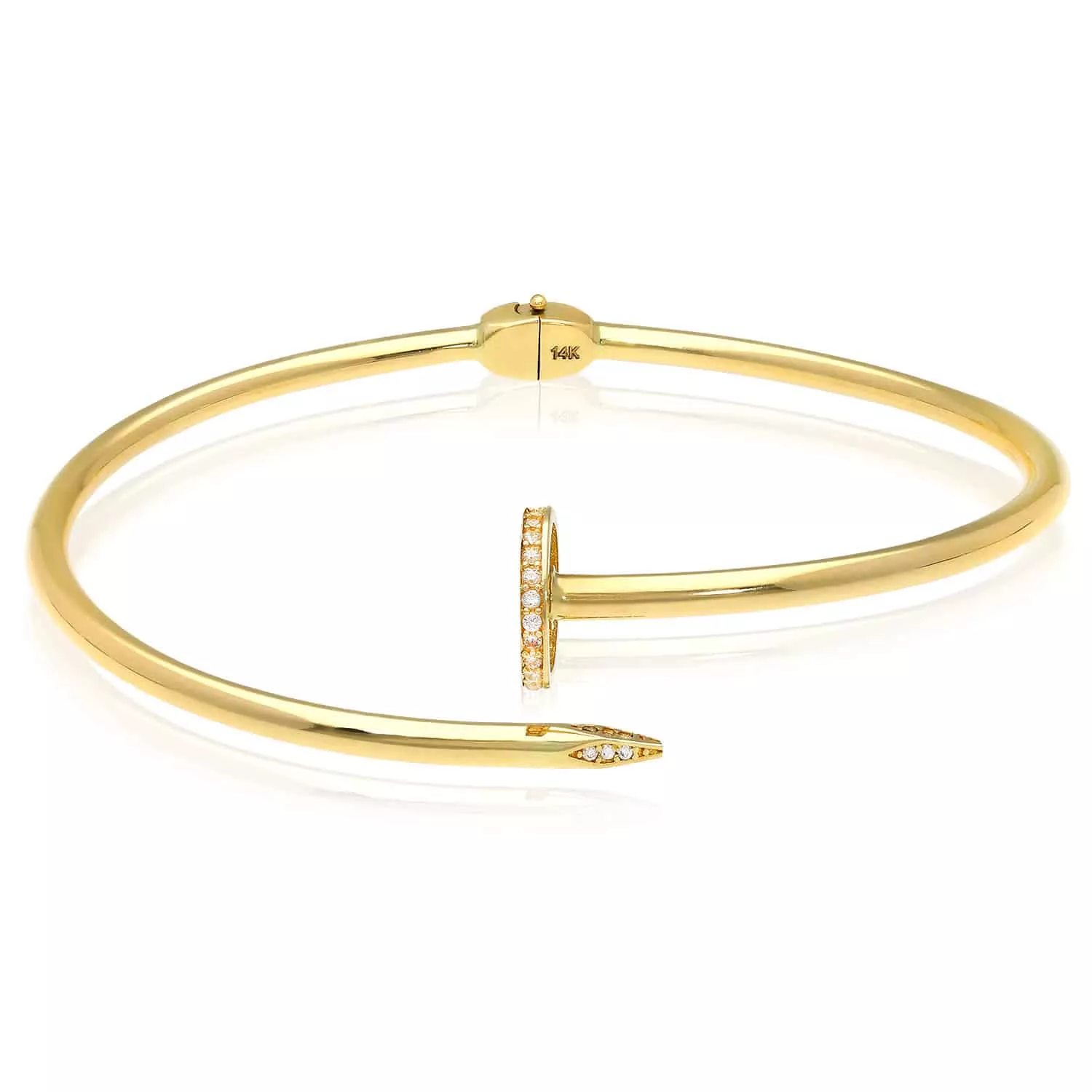 .30CTW CZ 14K Gold 3mm Nail Cuff Bangle Bracelet (Hollow) 6.25"-7.5"