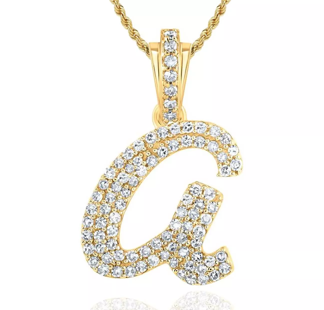 .35CTW Natural Diamond 10K Yellow Gold Cursive Initial Letter Pendant