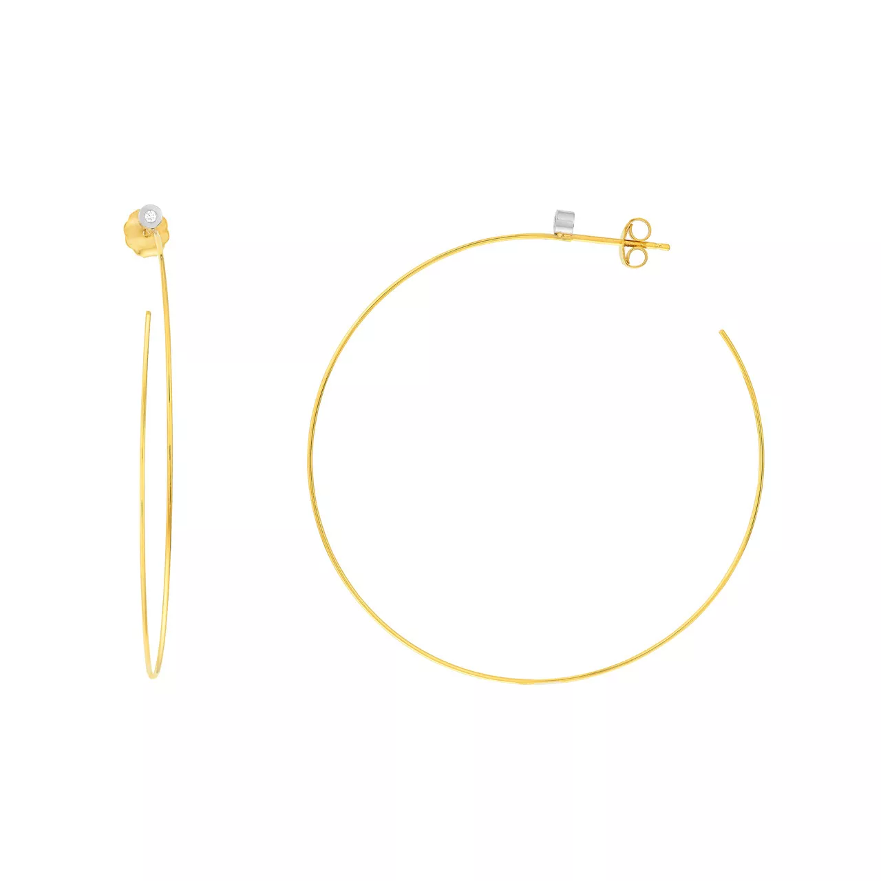 50mm Open End Hoop Earrings with 3pt Diamond Bezel