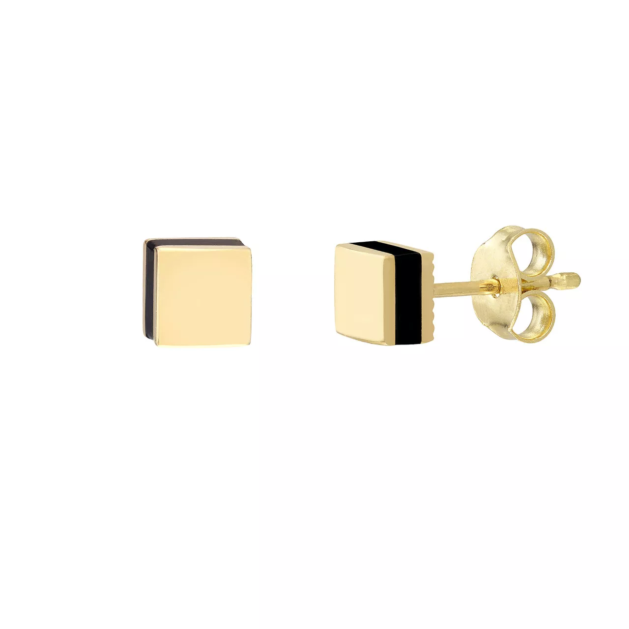 5mm Domed Square Stud w /Black Enamel Earrings
