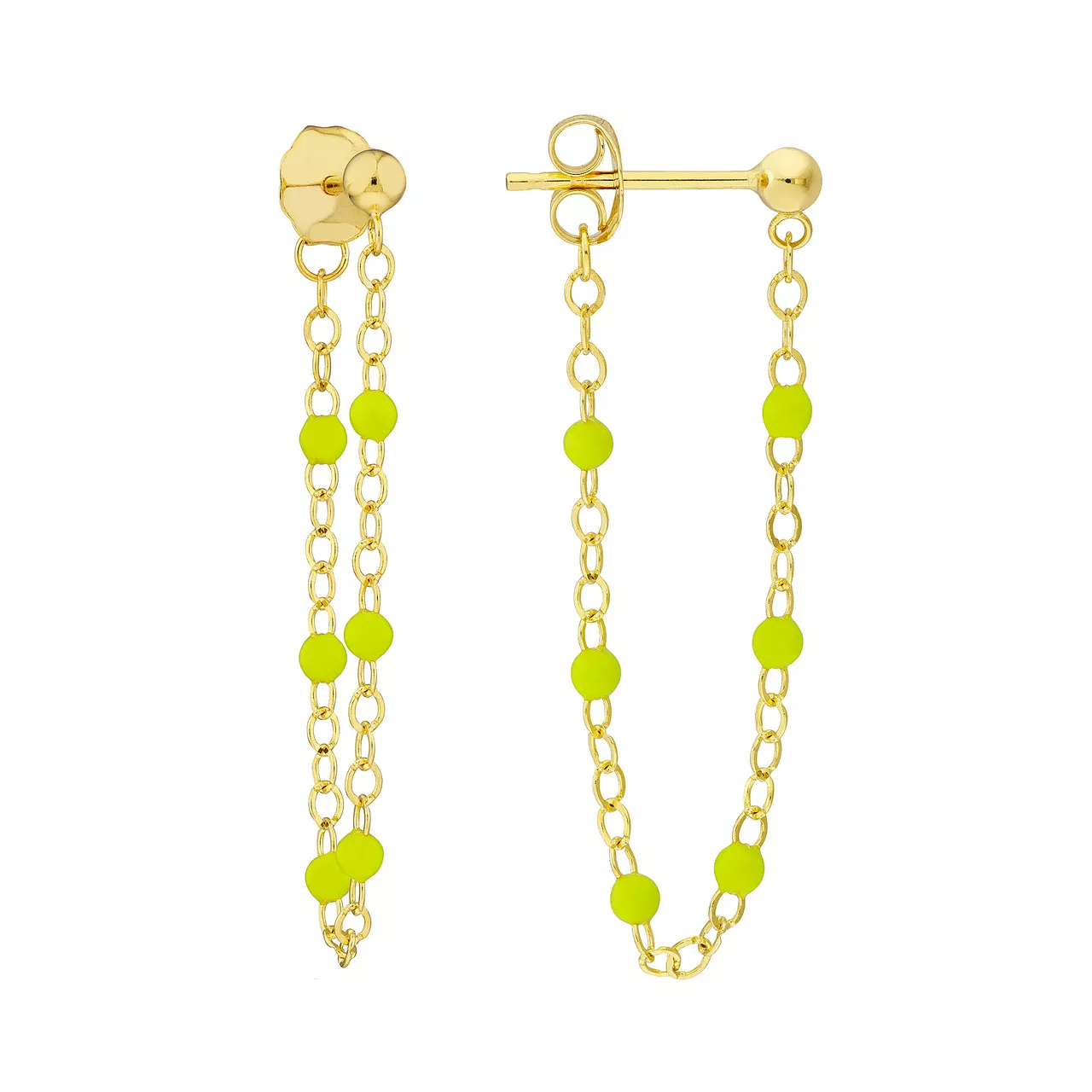 6 Beads Green Enamel Front to Back Earrings