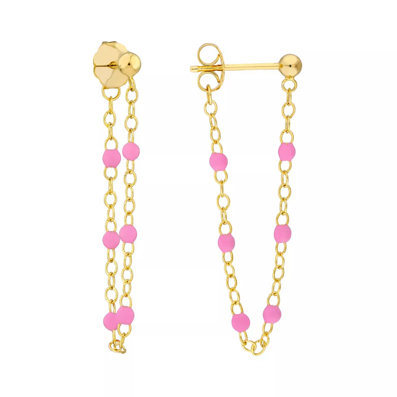 6 Beads Pink Enamel Front to Back Earrings