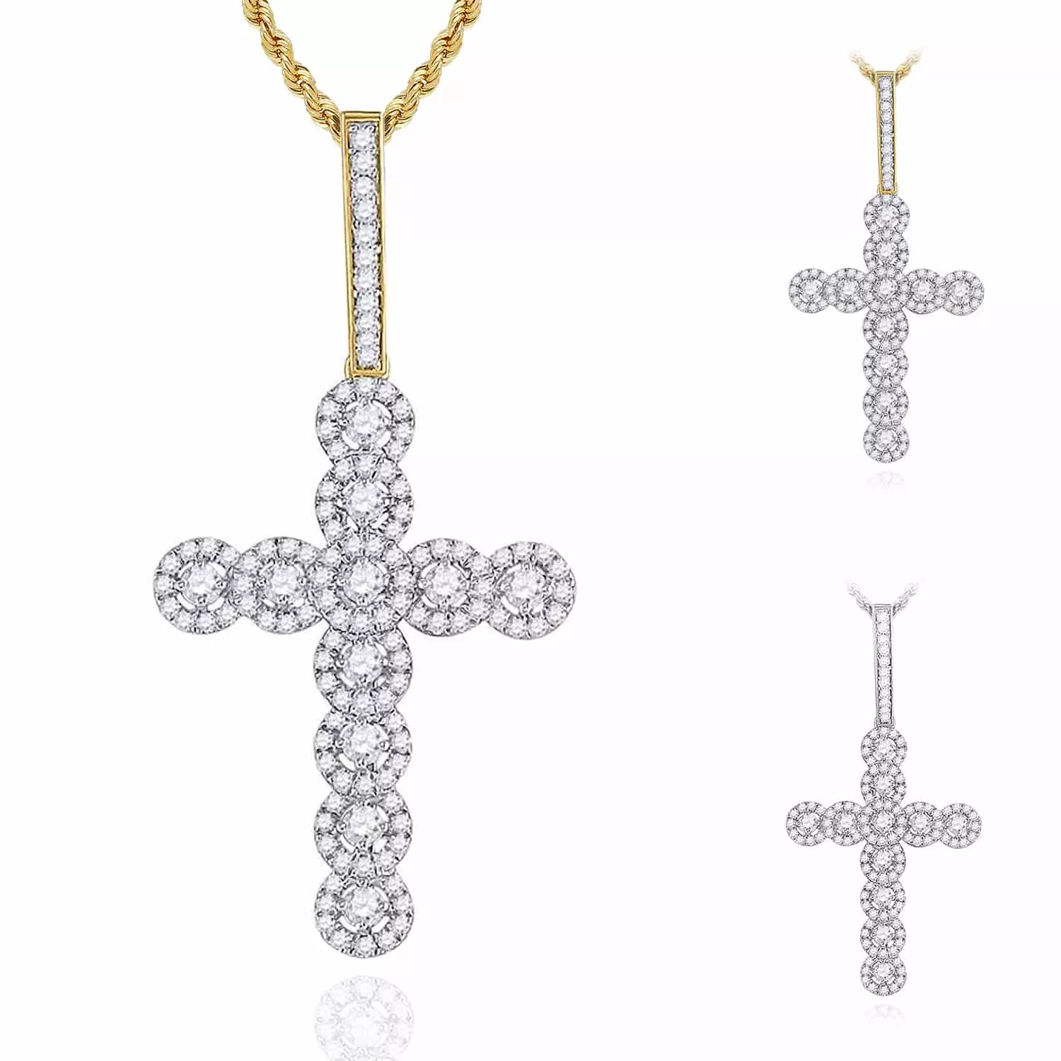 .75CTW Natural Diamond 10K Gold Yellow White Round Halo Cross Pendant