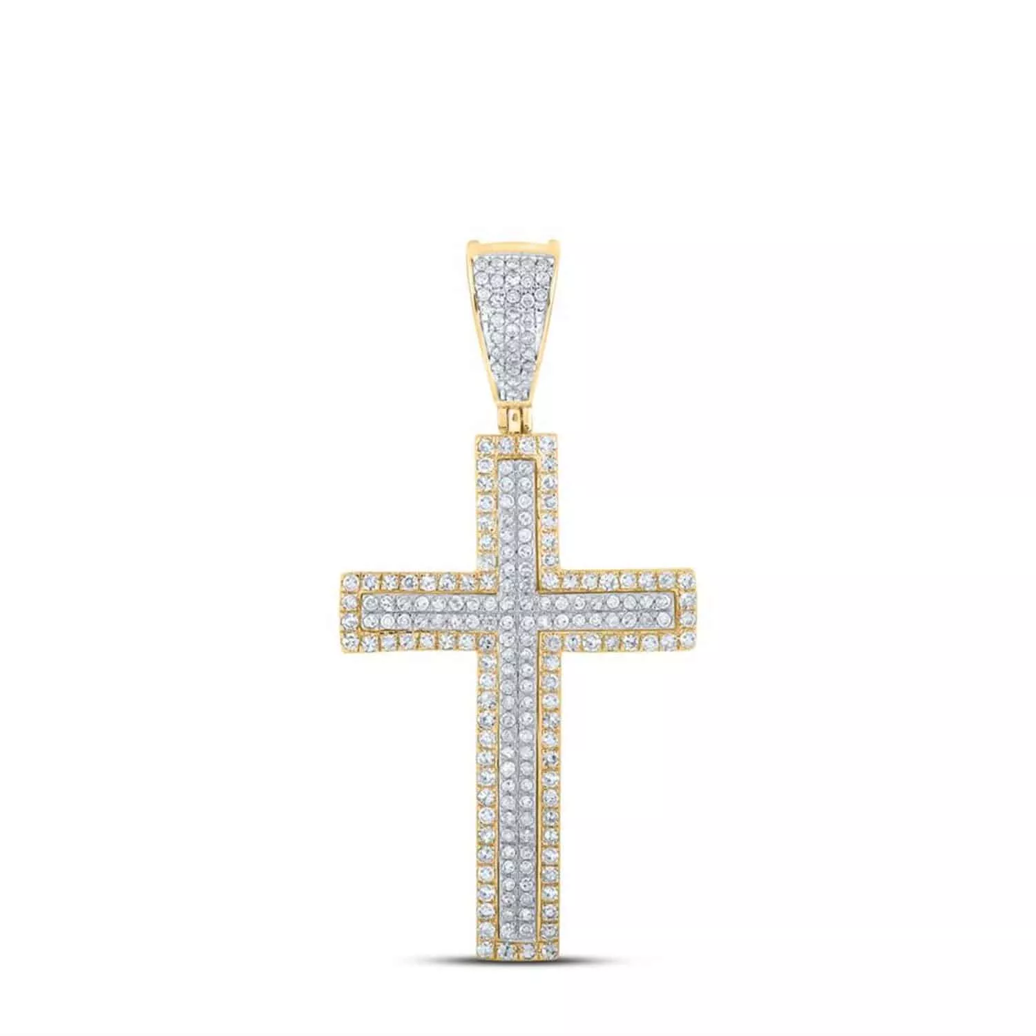 .75CTW Natural Diamond 14K Gold Two-Tone Yellow White Pave Cross Pendant 1.6"