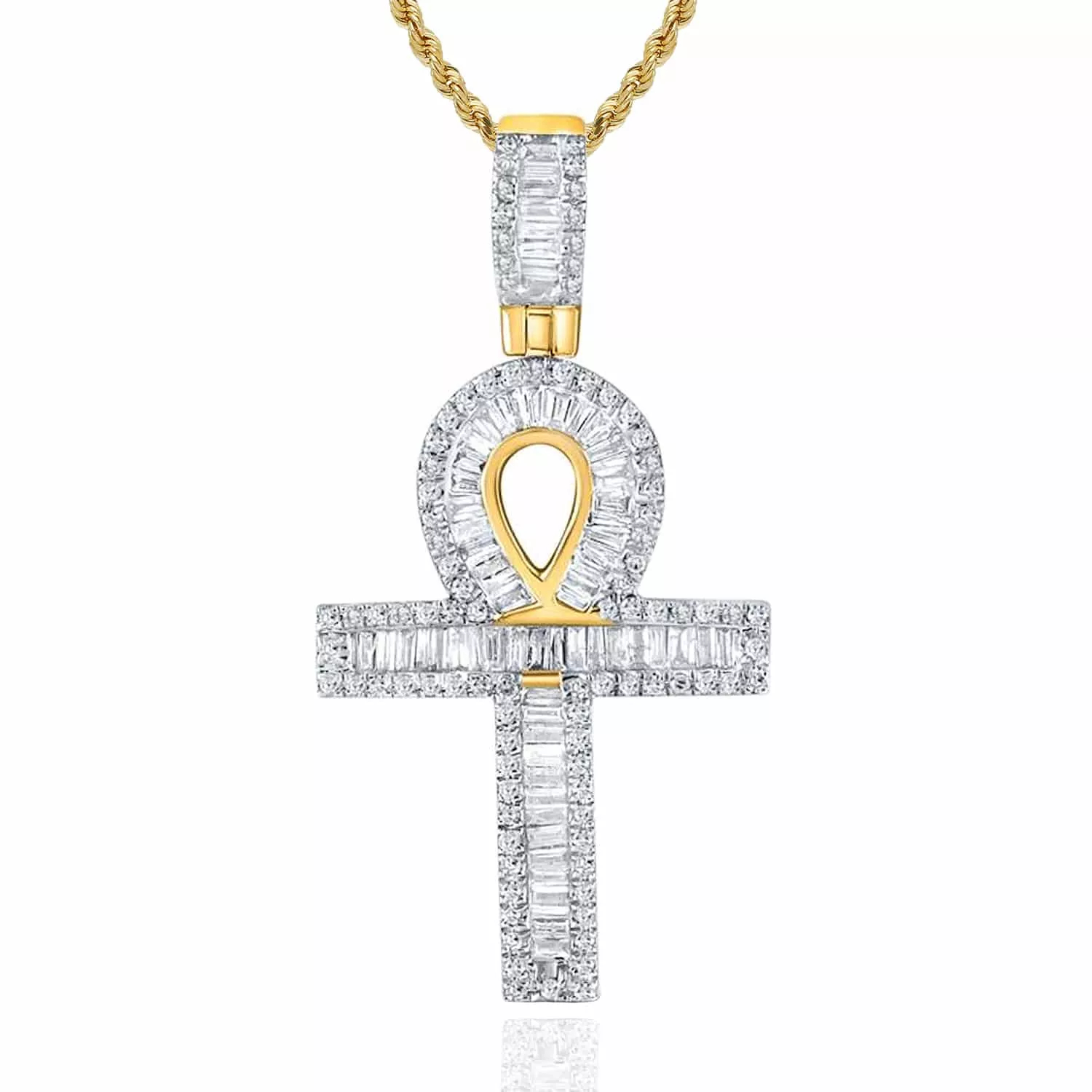 .75CTW Natural Diamond Real 10K Gold Ankh Cross Pendant 1.4"