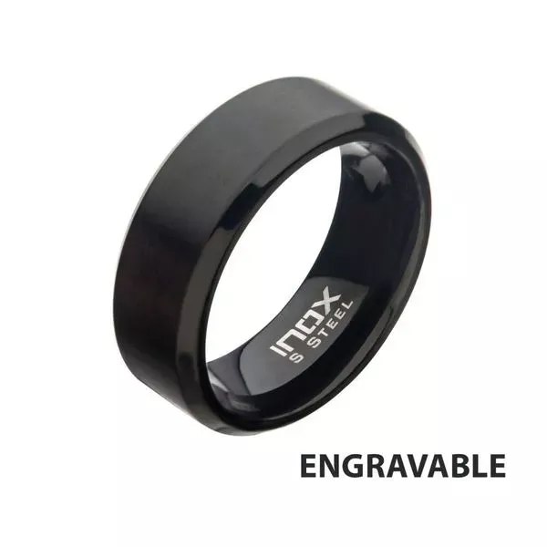 8mm Matte Finish Black IP Steel Beveled Comfort Fit Ring