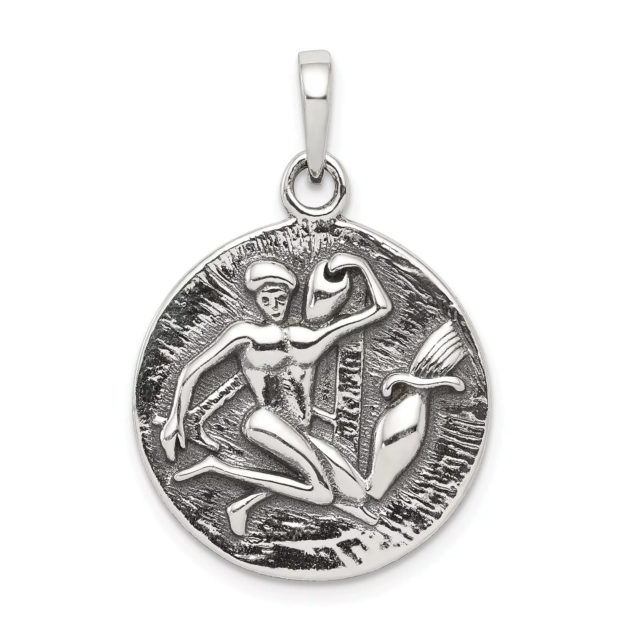 925 Sterling Silver Aquarius Zodiac Pendant with Antique Finish 29mm