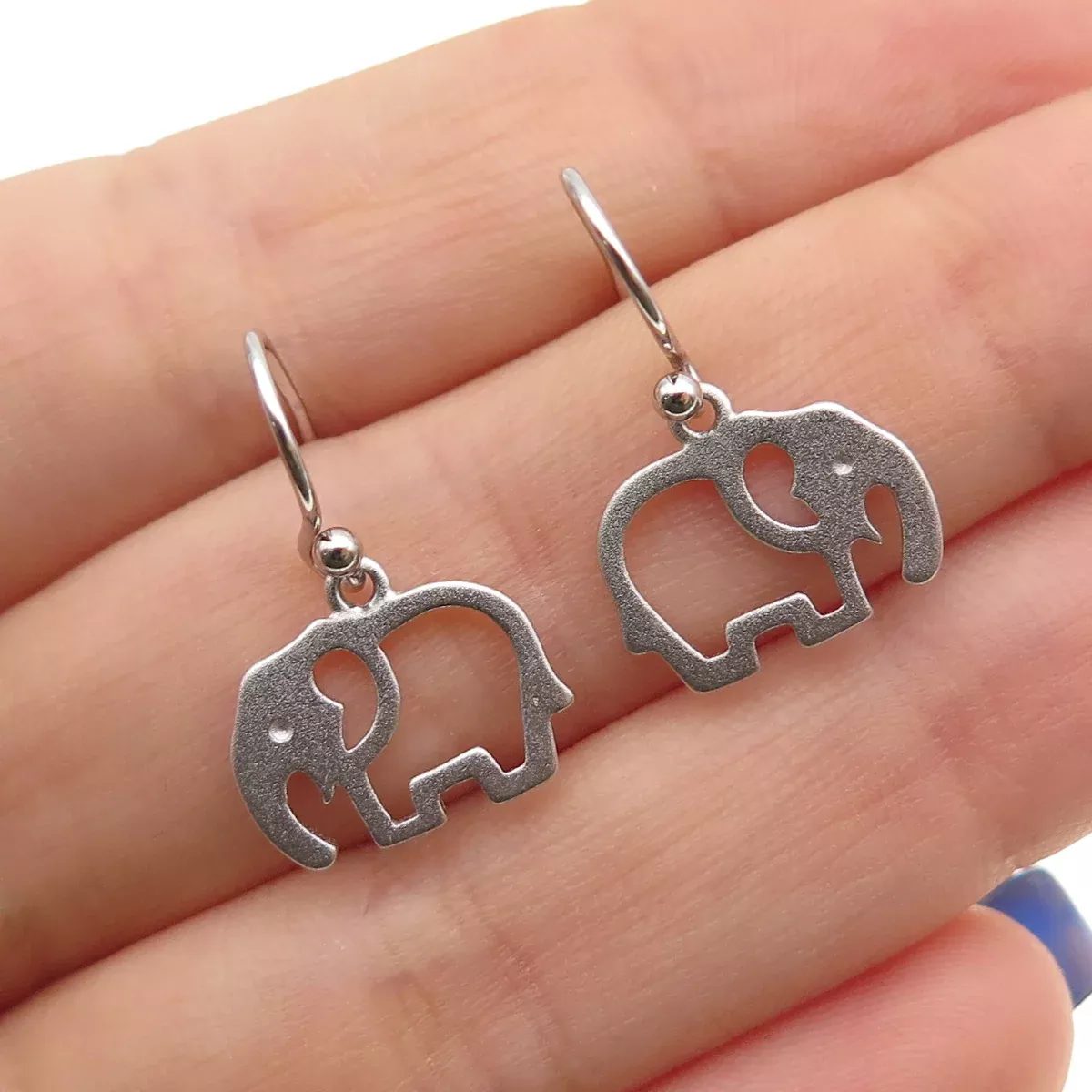 925 Sterling Silver Elephant Dangle Earrings