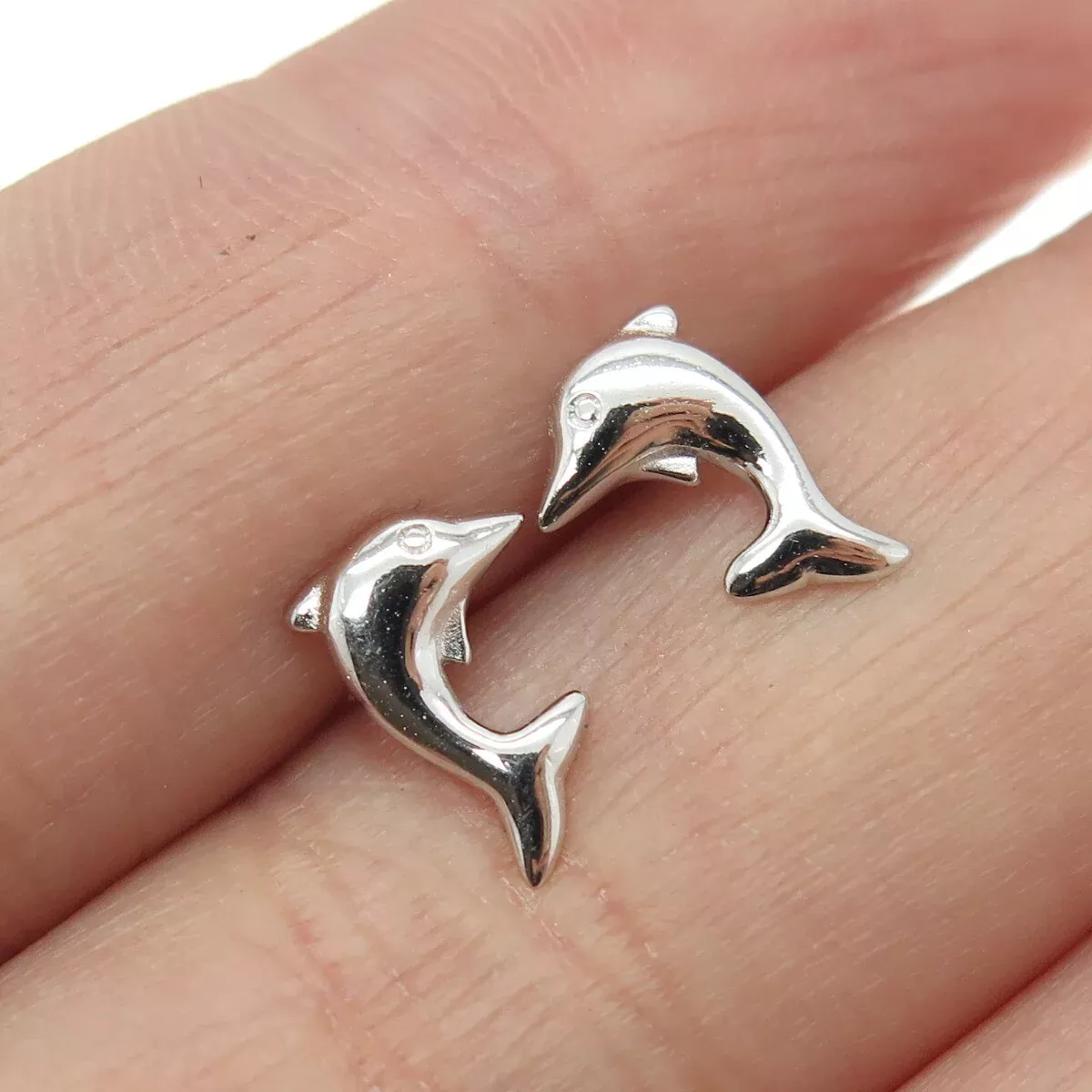 925 Sterling Silver Friendly Dolphin Stud Earrings