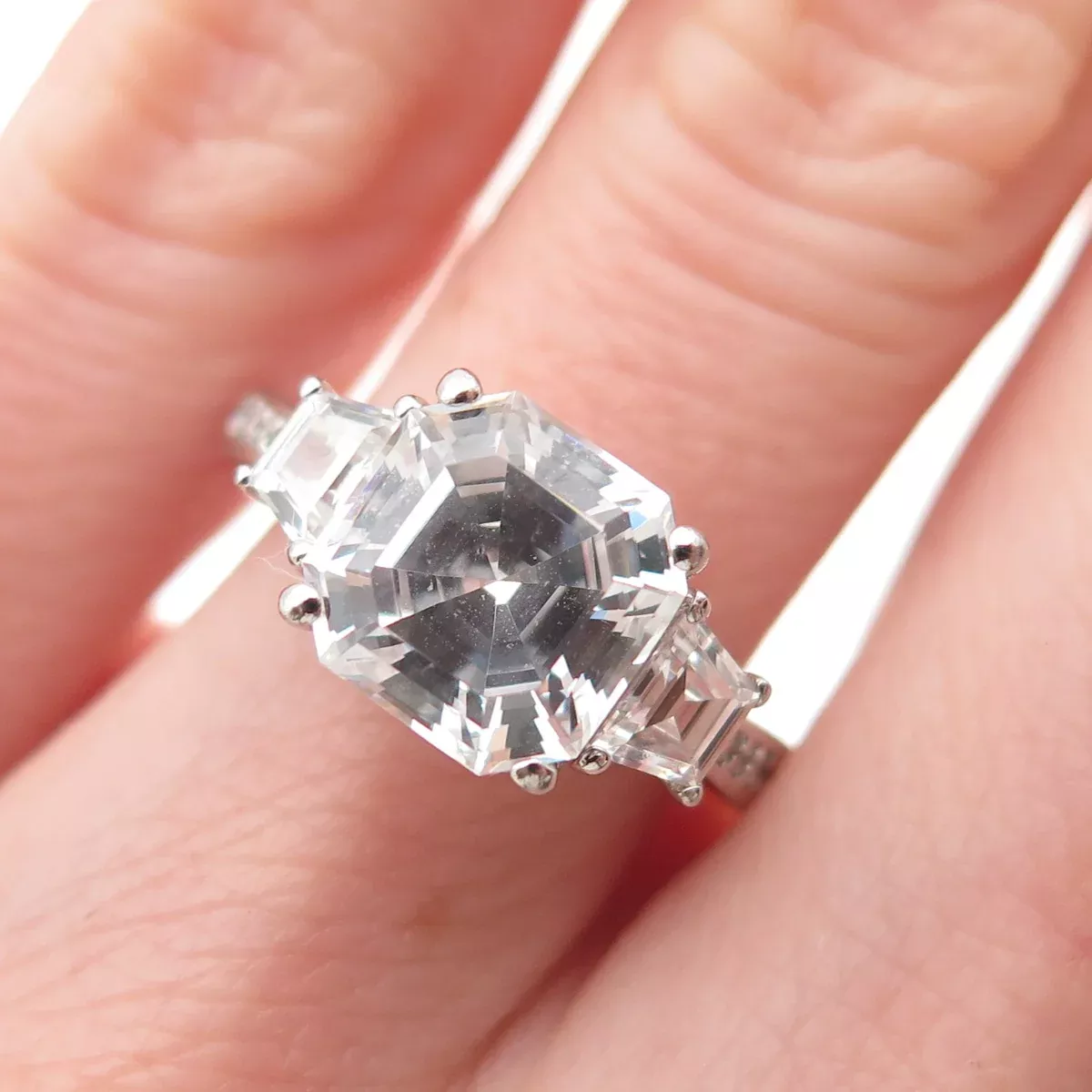 925 Sterling Silver Multi-Cut C Z Engagement Ring Size 5