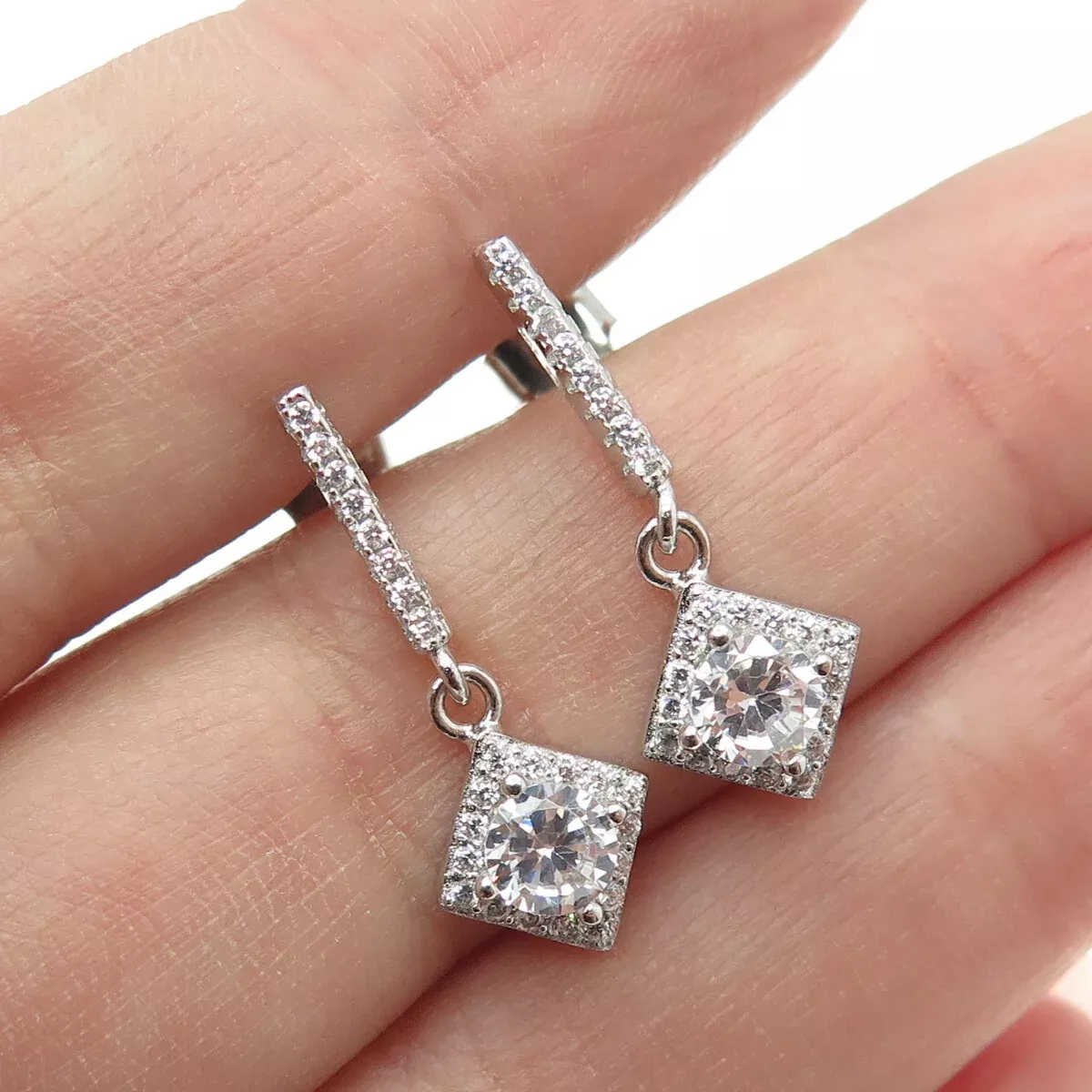 925 Sterling Silver Round-Cut Shaped Dangle Earrings