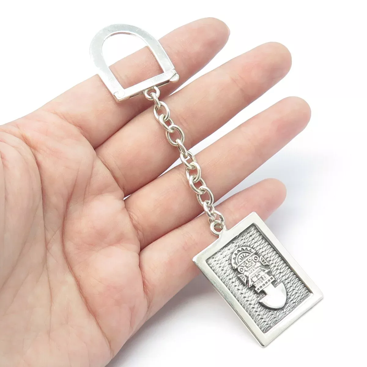 950 Silver Vintage Aztec God Tribal Key Chain Holder