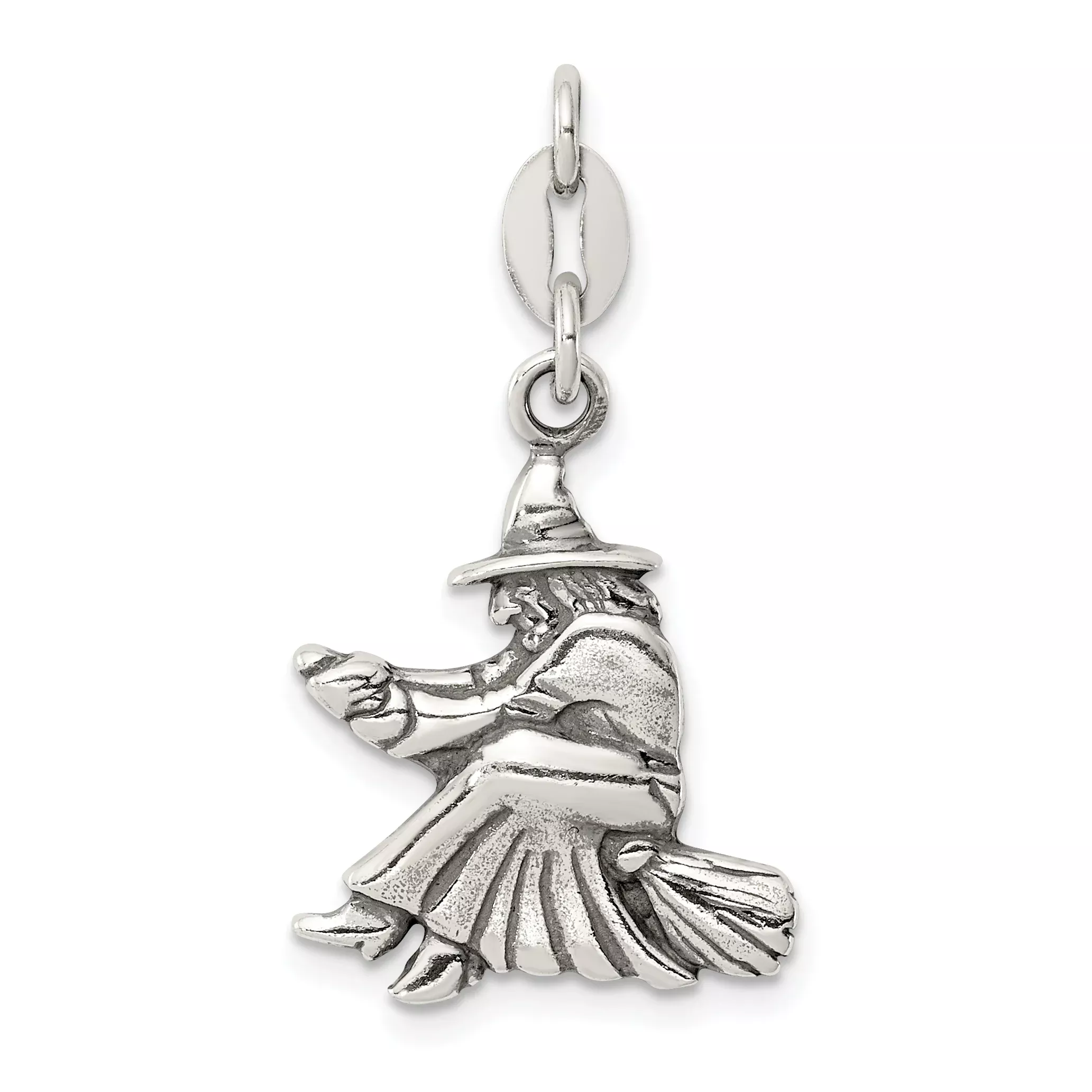 Antiqued Sterling Silver 925 Witch Pendant with Vintage Charm