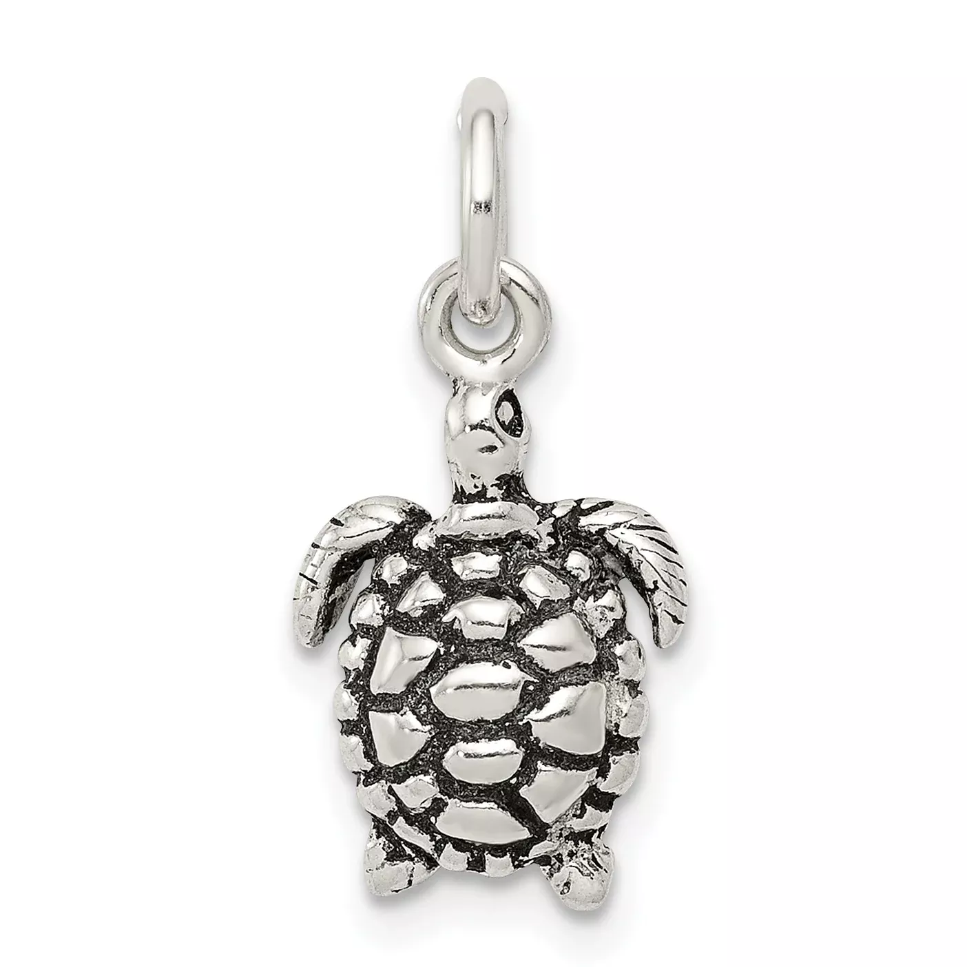 Antiqued Sterling Silver Turtle Charm Pendant with Open Back Design
