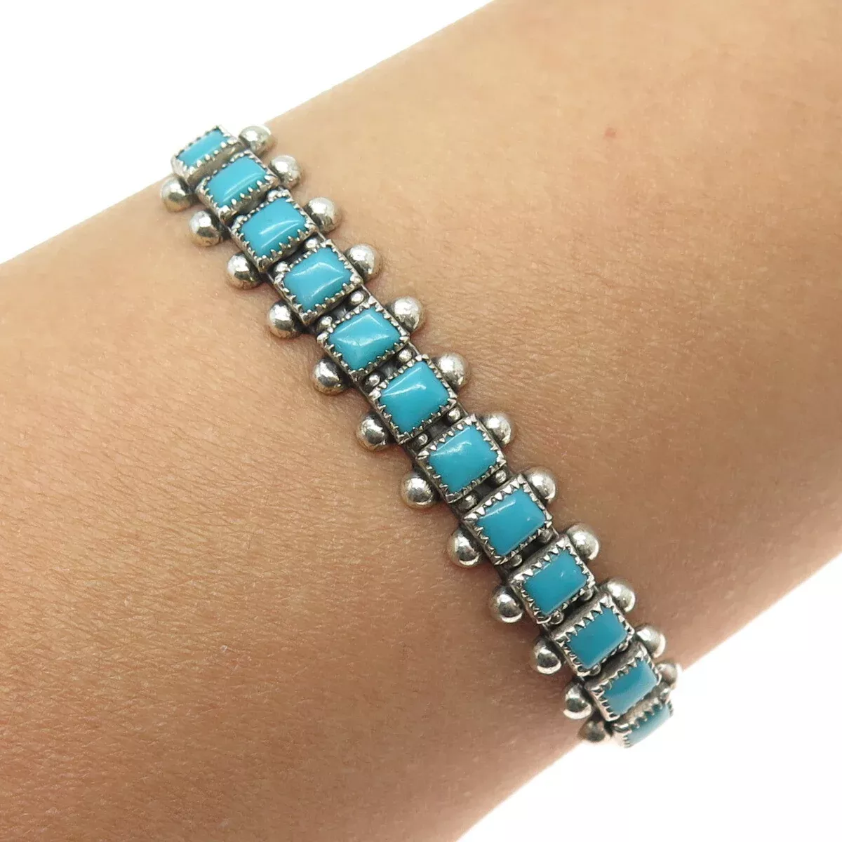 BELL TRADING POST Old Pawn Sterling Silver Turquoise Adjustable Bracelet 6.5