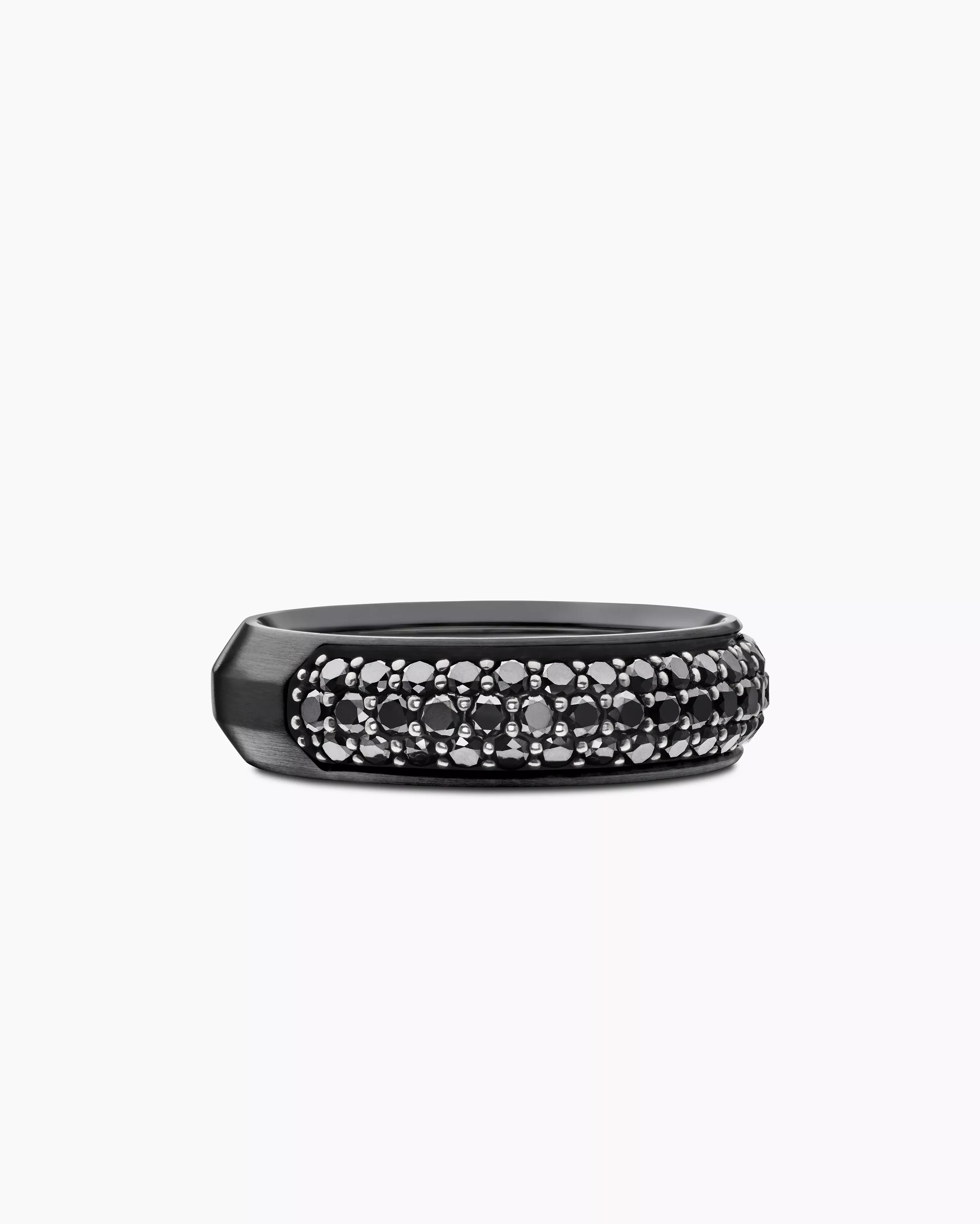 Beveled Band Ring Black Titanium with Half Pavé Black Diamonds, 6mm