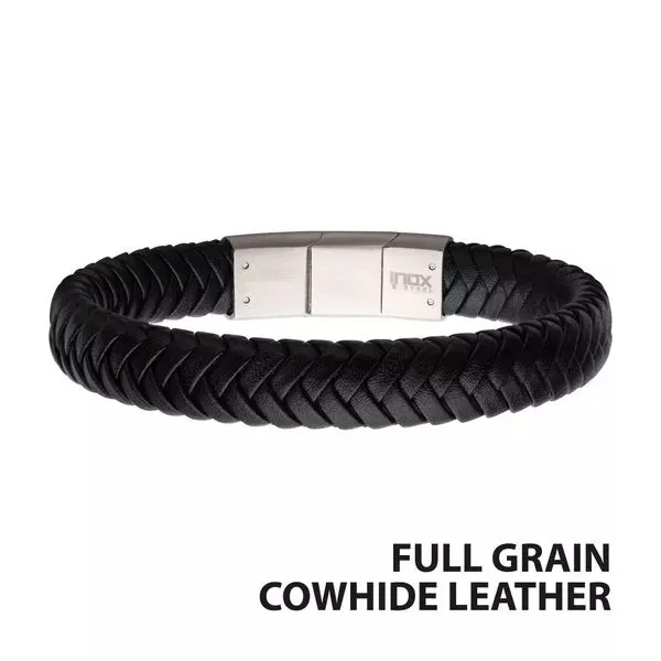 Black Braided Genuine Leather Bracelet