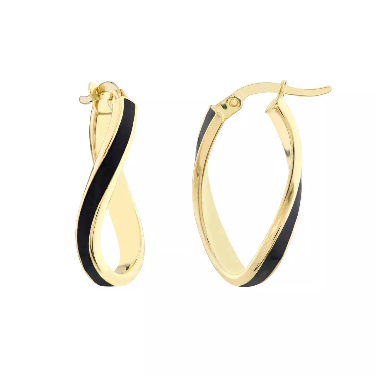 Black Enamel Oval Twist Hoop Earrings