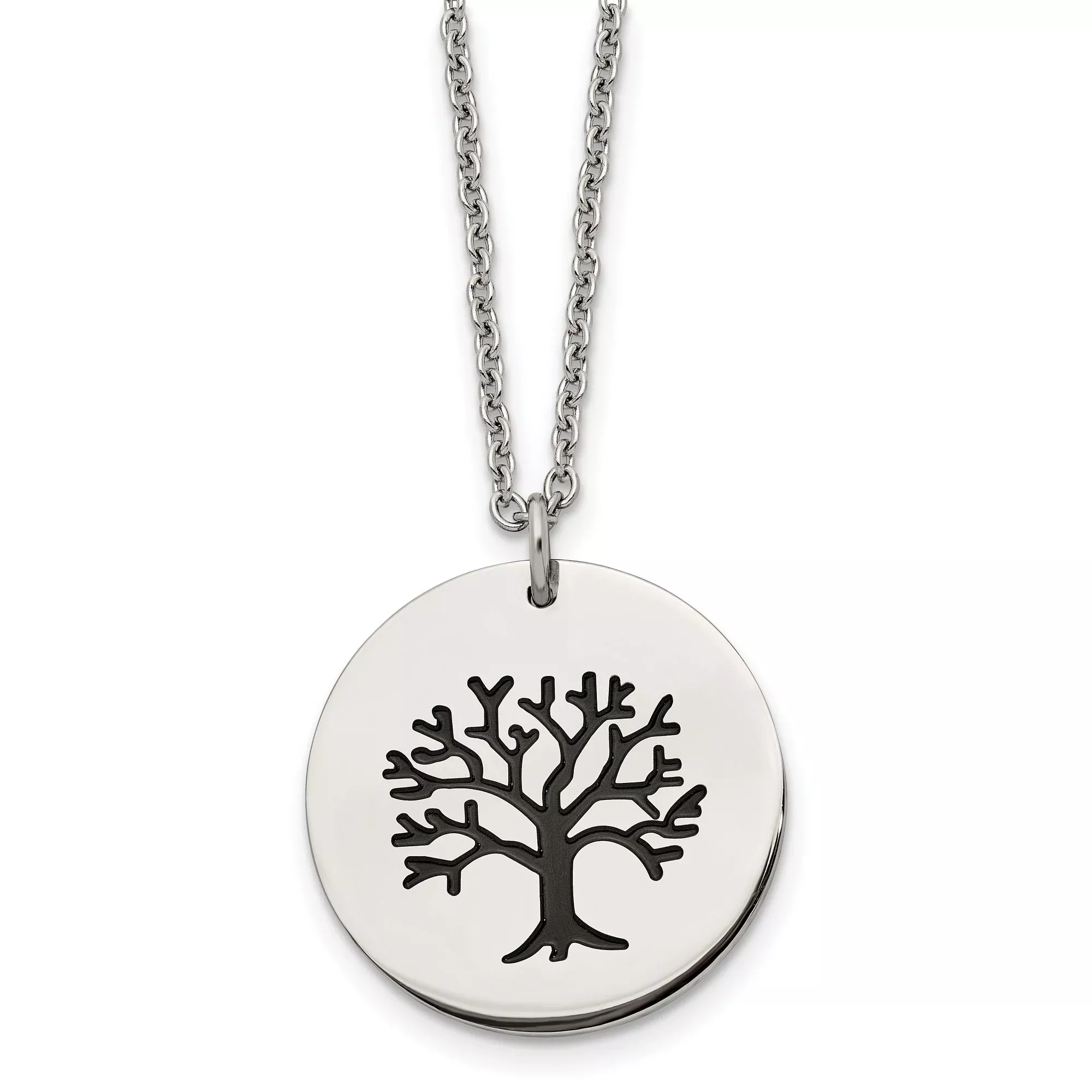 Black Tree Of Life On Quarter Size With Necklace Charm Pendant in Real 316 Stainless Steel