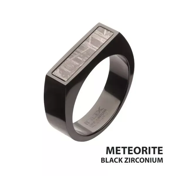 Black Zirconium Meteorite Inlay Signet Ring
