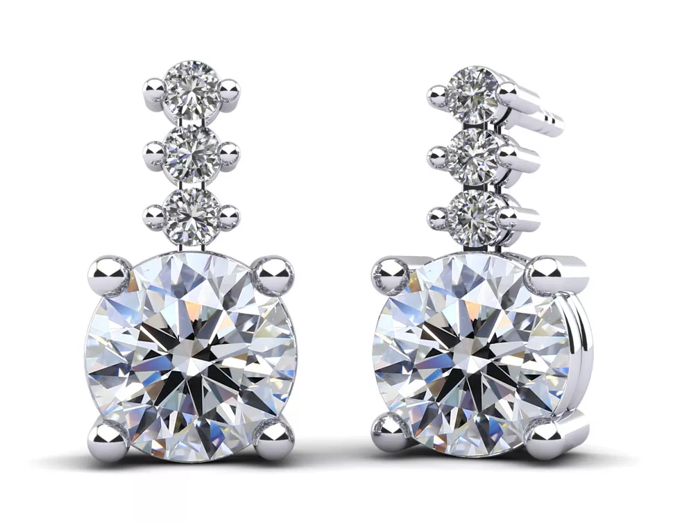 Brilliant Round Drop Diamond Earrings 1.09 Carat Total Weight
