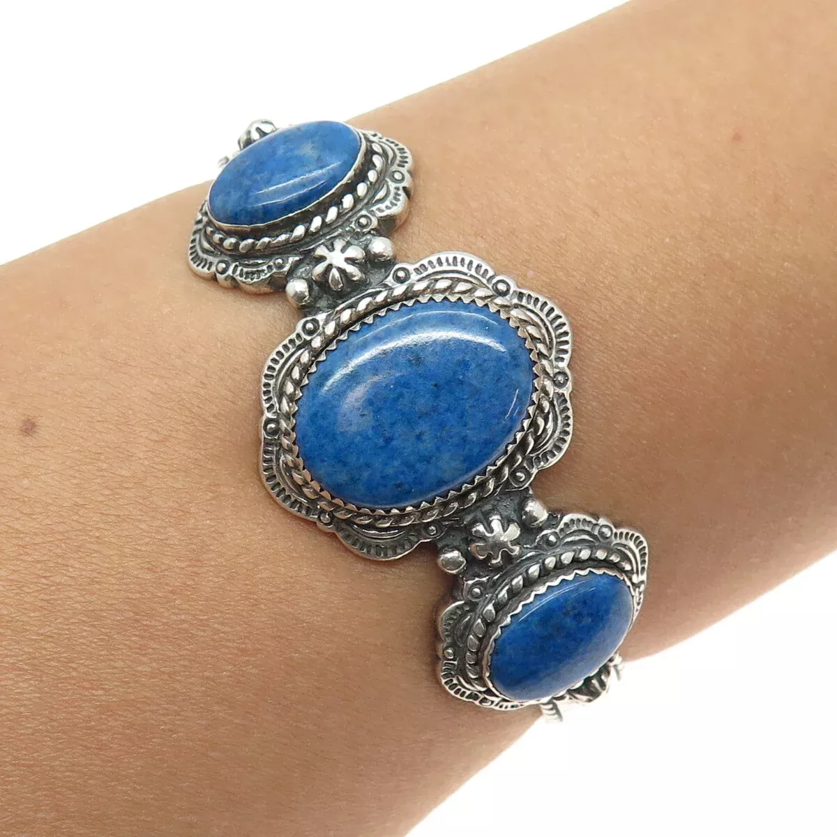 CAROLYN POLLACK Old Pawn Sterling Silver Vintage Lapis Adjustable Bracelet 6.5