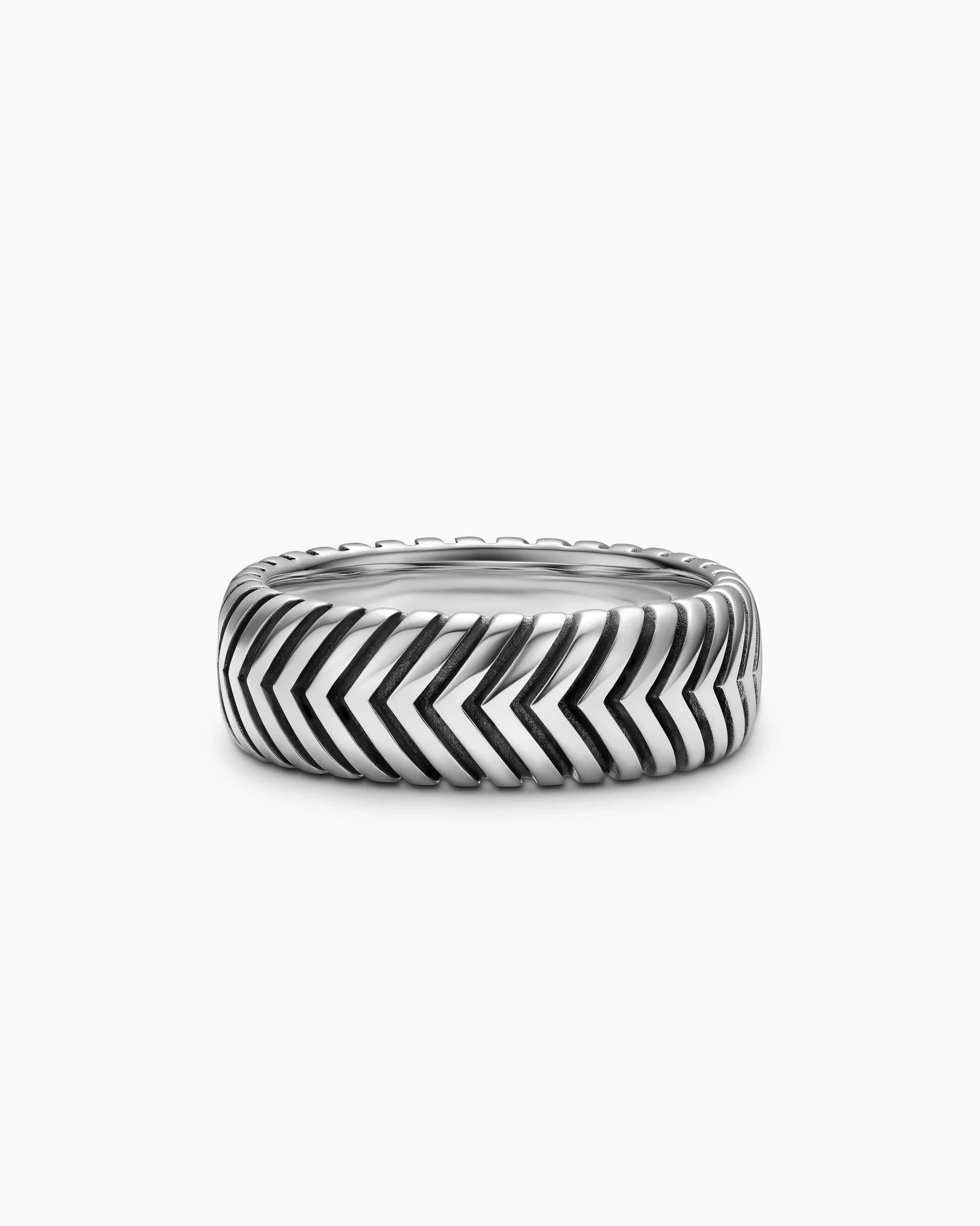 Chevron Band Ring Sterling Silver with Black Diamonds, 8mm