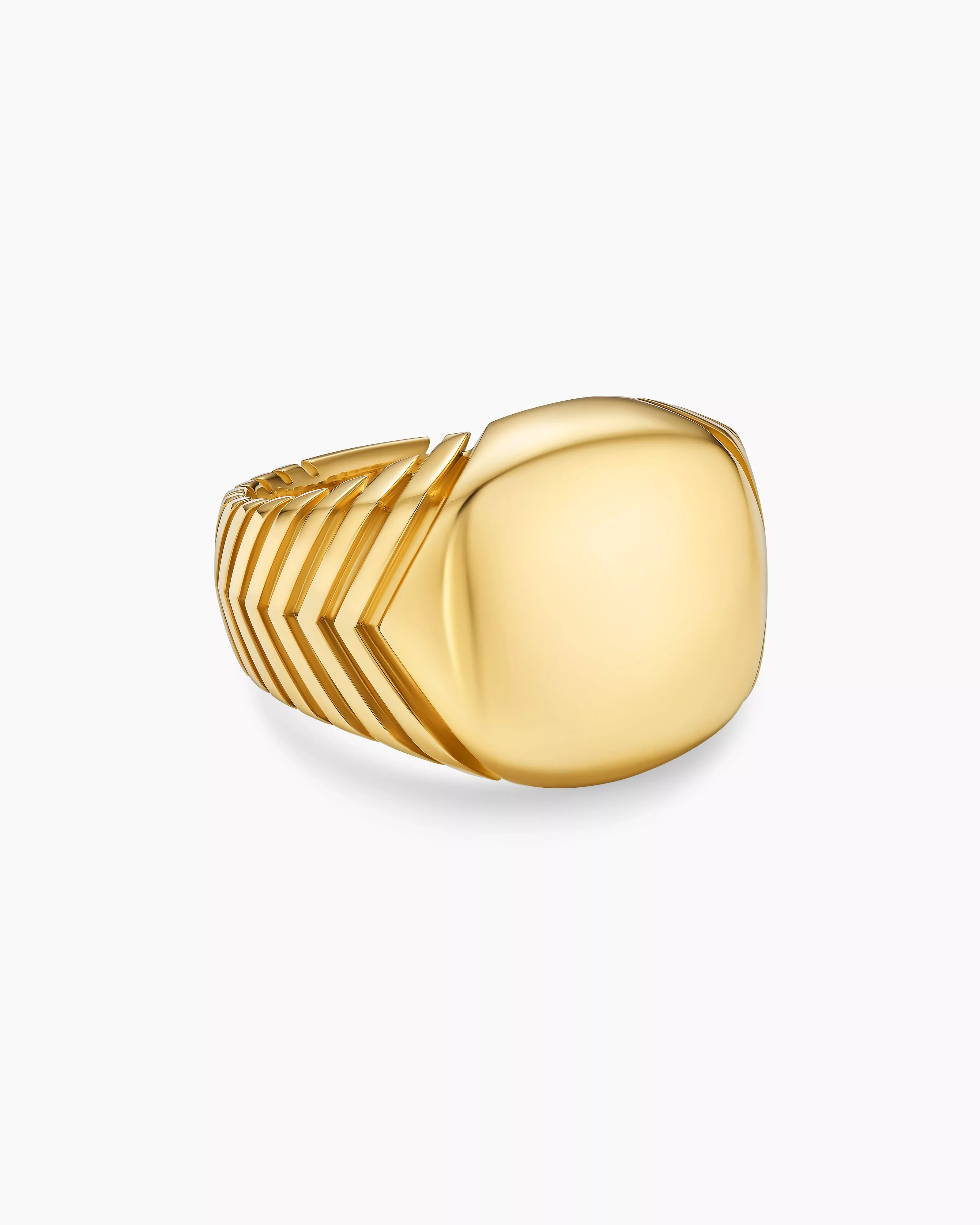 Chevron Signet Ring 18K Yellow Gold with Diamonds, 18mm