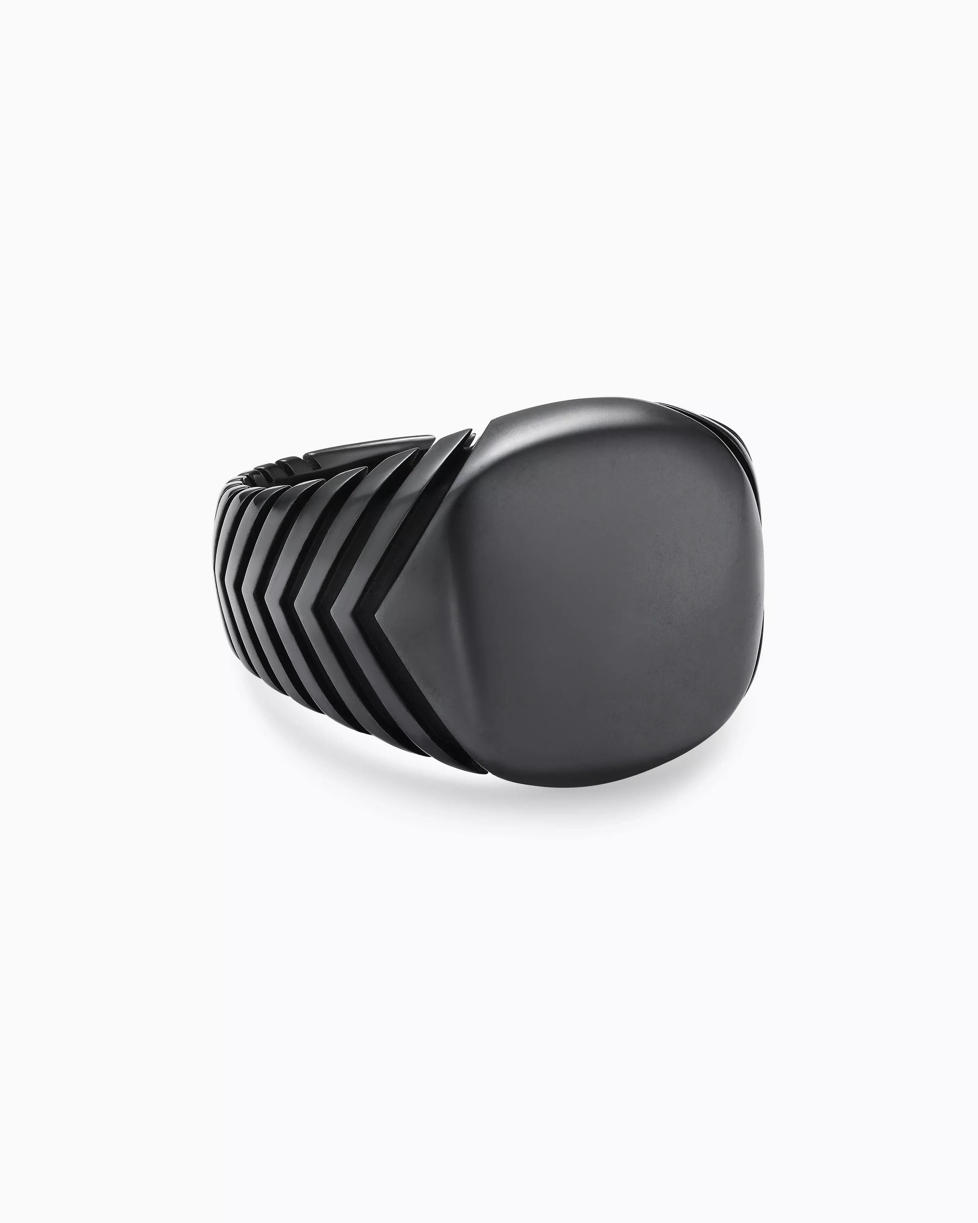 Chevron Signet Ring Black Titanium with Diamonds, 18mm