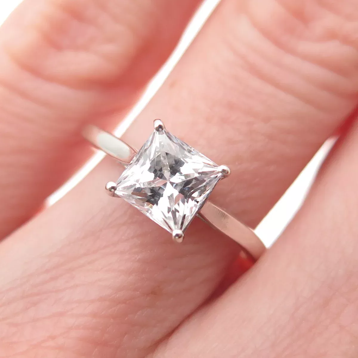 Chuck Clemency 925 Sterling Silver Princess-Cut C Z Engagement Ring Size 6