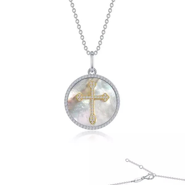 Cross On Mother Of Pearl Disc Necklace