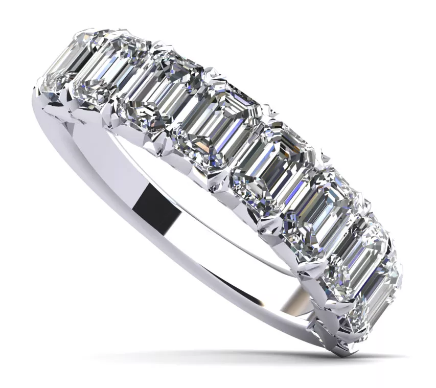 Crown Emerald Cut Diamond Anniversary Ring 2.8 Carat Total Weight