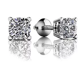 Cushion Cut Diamond Stud Earrings 3 /4 Carat Total Weight