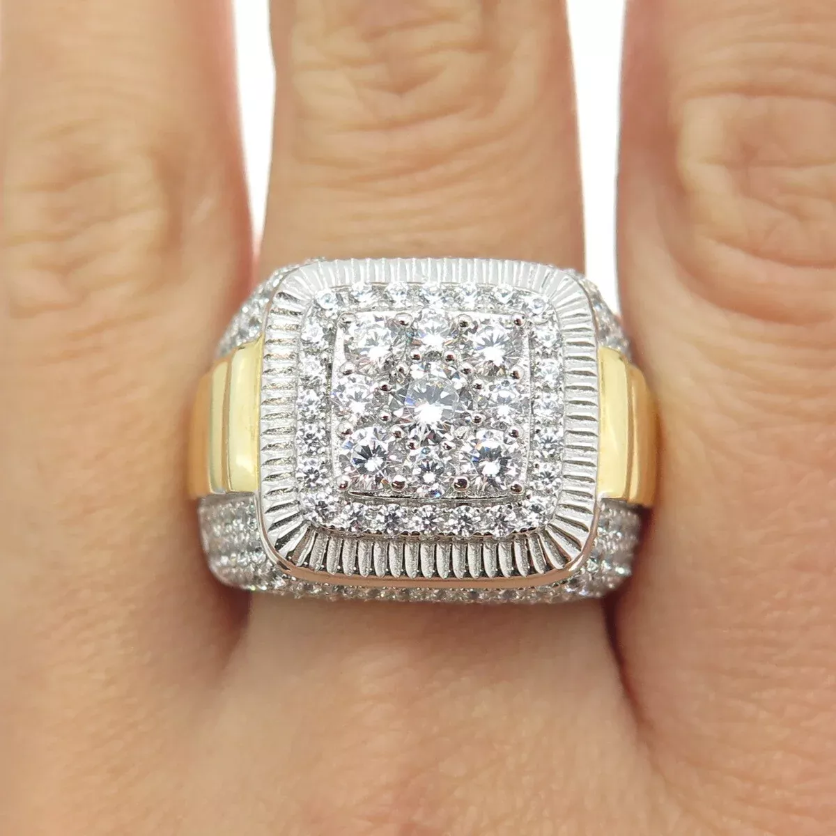 DADWANI 925 Sterling Silver 2-Tone Pave Swarovski Crystal Ring Size 11