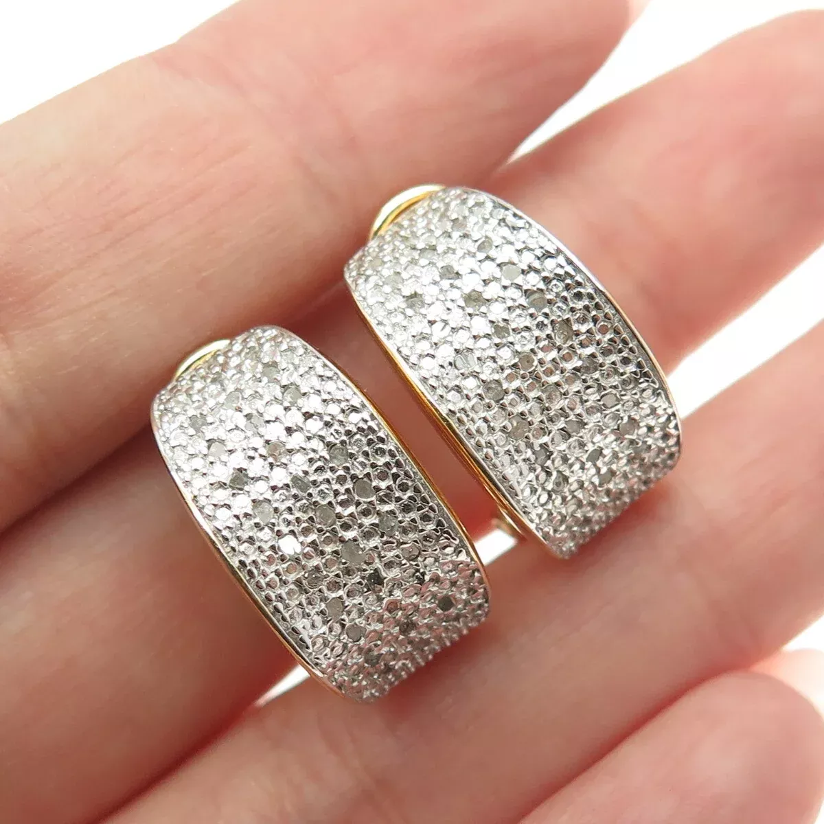 DBJ DEE BERKLE 925 Sterling Silver Gold Plated Real Diamond Omega Back Earrings