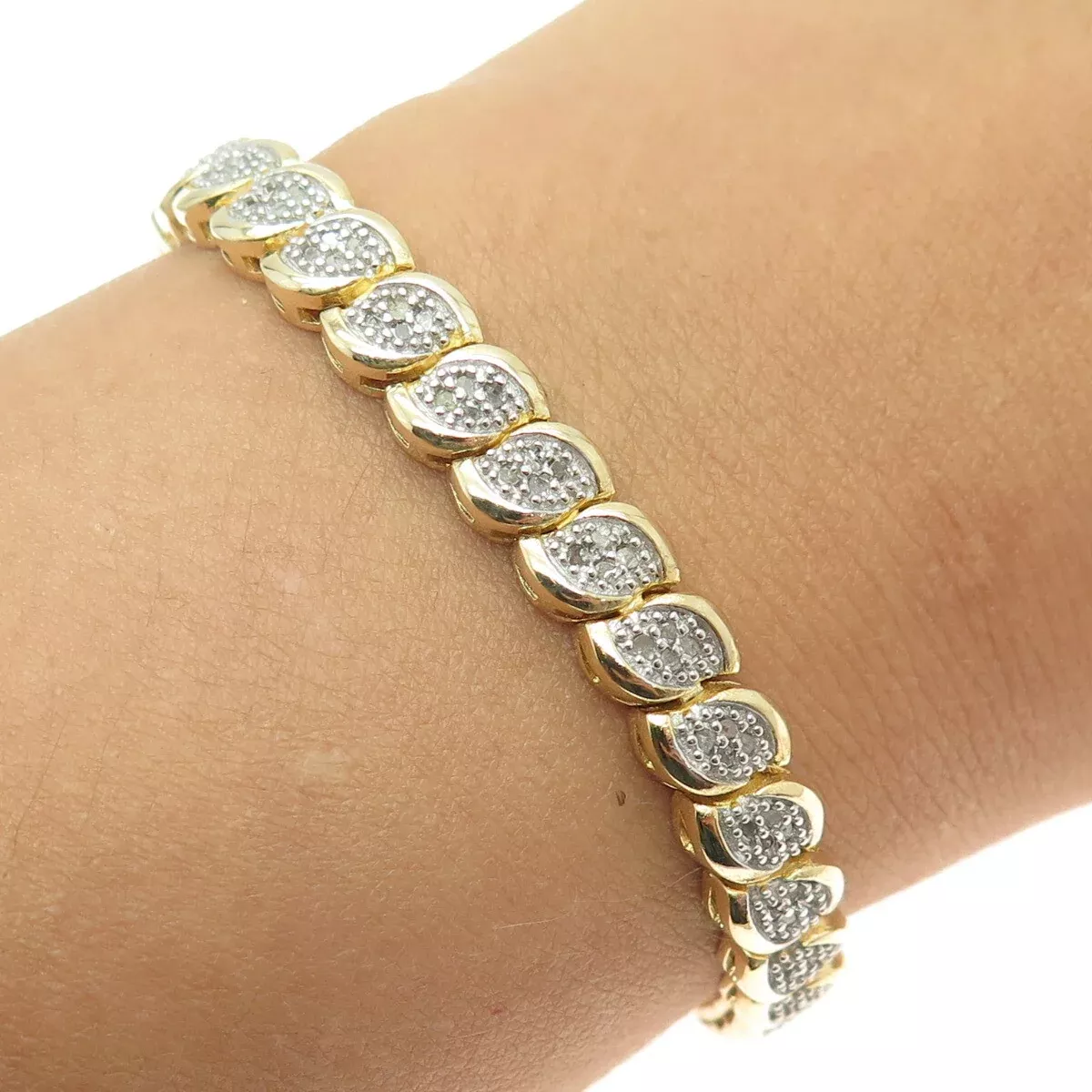 DBJ DEE BERKLE Sterling Silver Gold Plated Real Diamond Wavy Link Bracelet 7.5