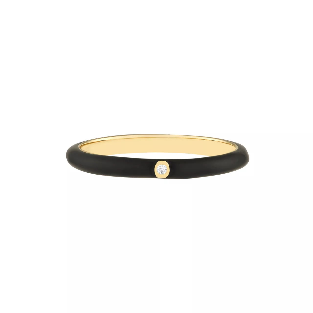Diamond Bezel on Black Enamel Band Ring