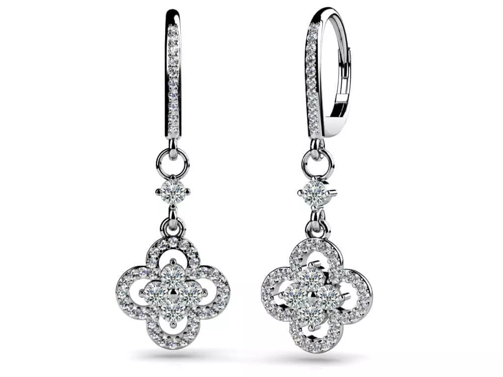 Diamond Clover Drop Earrings 3 Carat Total Weight