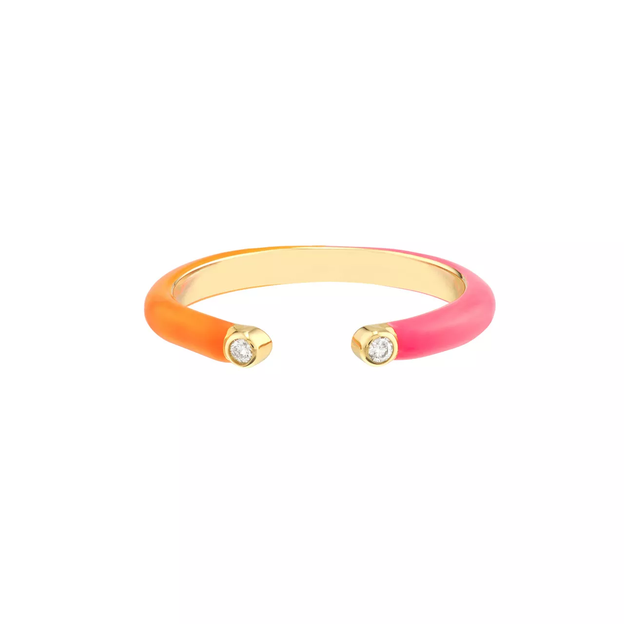 Diamond Cuff Ring 1 /2 Pink 1 /2 Orange Enamel