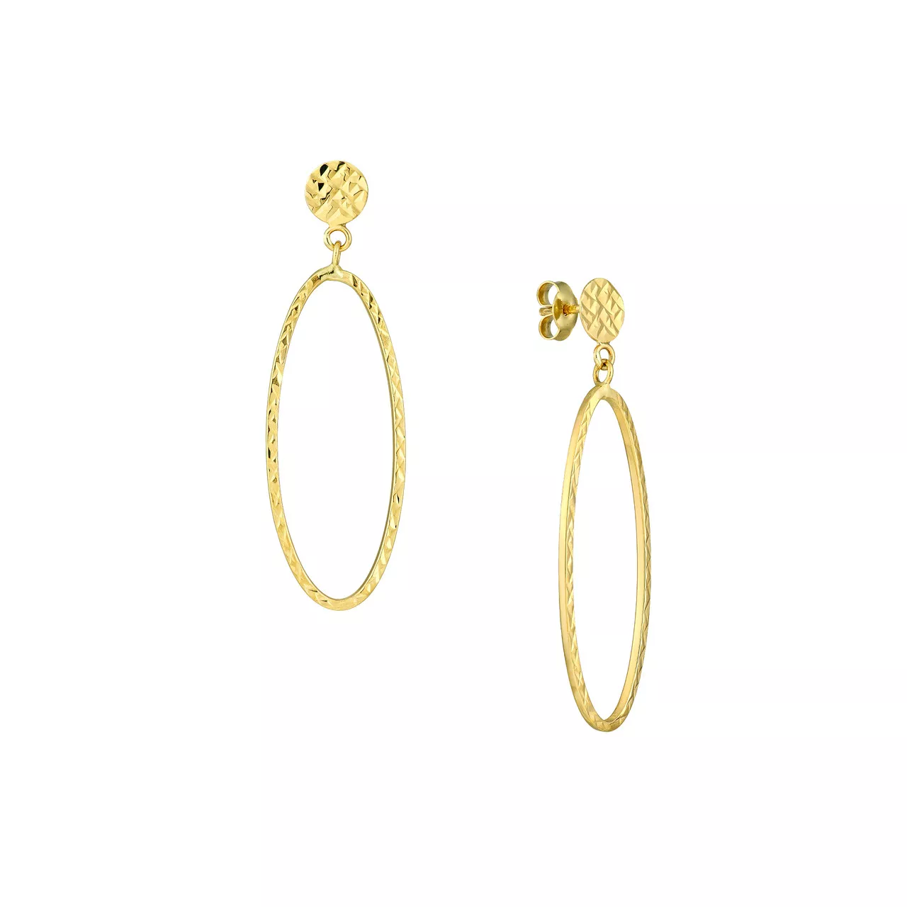 Diamond-Cut Disc with Open Oval Earrings