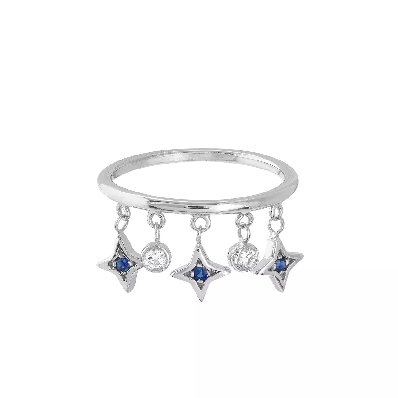 Diamond and Sapphire Mixed Bezel Dangle Ring