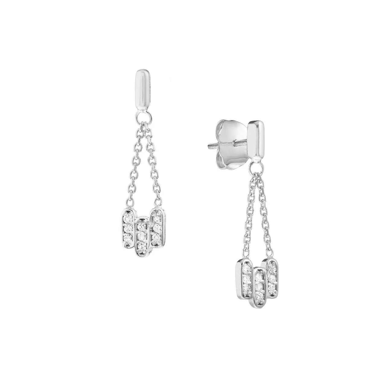 Diamond Staple Bar Trio Drop Earrings