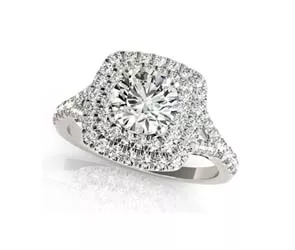Double Halo Cushion Head Diamond Ring 3 /4 Carat Total Weight