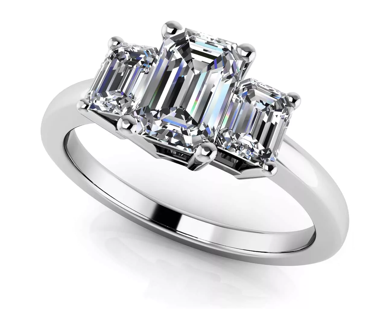 Elegant Three Stone Emerald Engagement Ring .90 Carat Total Weight