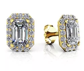 Finishing Touch Diamond Emerald Cut Halo Earrings 0.66 Carat Total Weight